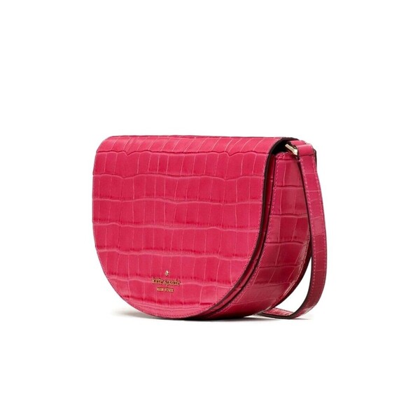 New Kate Spade Luna Crescent Crossbody Croco Embossed Leather Festive Pink - Picture 2 of 5